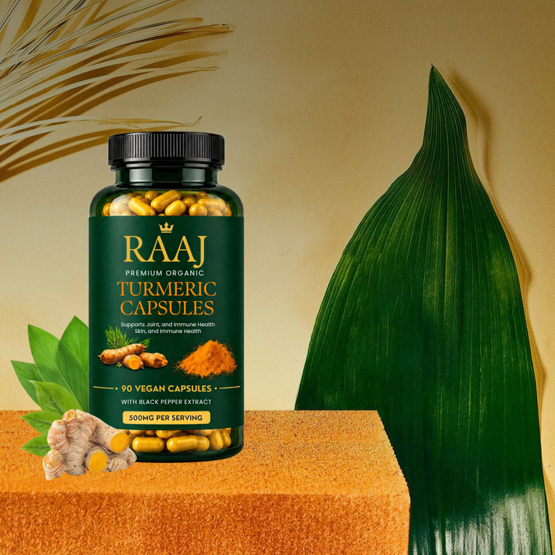 RAAJ Premium Organic Turmeric Capsules – 90 Vegan Capsules