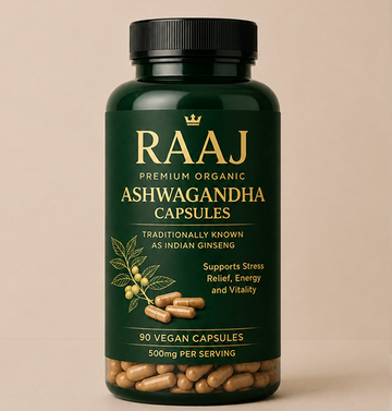 RAAJ Premium Organic Ashwagandha Capsules – 90 Vegan Capsules