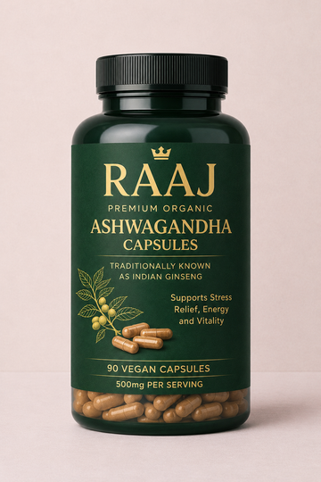 RAAJ Premium Organic Ashwagandha Capsules – 90 Vegan Capsules