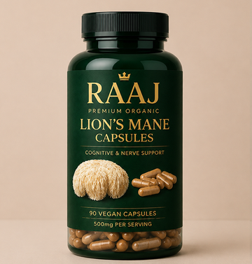 RAAJ Premium Organic Lion’s Mane Capsules – 90 Vegan Capsules