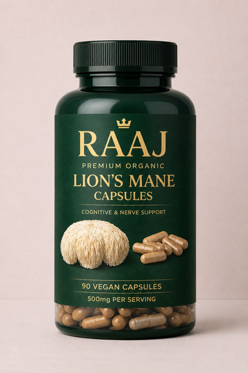RAAJ Premium Organic Lion’s Mane Capsules – 90 Vegan Capsules