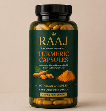 RAAJ Premium Organic Turmeric Capsules – 90 Vegan Capsules