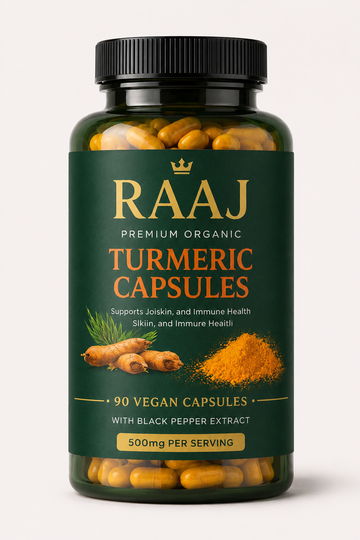 RAAJ Premium Organic Turmeric Capsules – 90 Vegan Capsules
